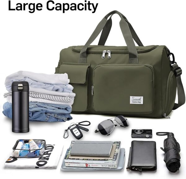 Travel Duffel Bag with Shoes Compartment Sports Gym Bag with Dry Wet Separated Pocket for Men and Women, Overnight Bag Weekender Bag Training Handbag Yoga Bag - Olive Green - Image 4