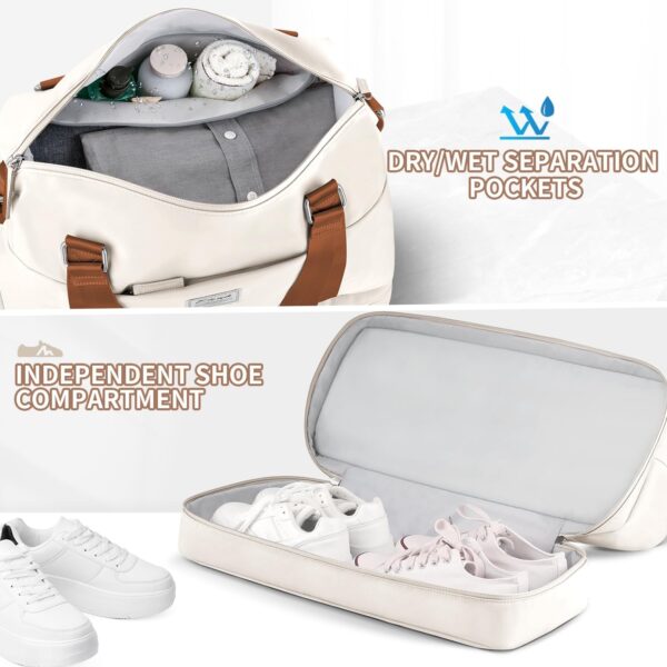 ETRONIK Weekender Bags for Women, Gym Bag with Shoes Compartment & Wet Pocket, Travel Duffel Bag with Trolley Sleeve for Personal Item Travel, Overnight Carry on Bag, Beige - Image 4