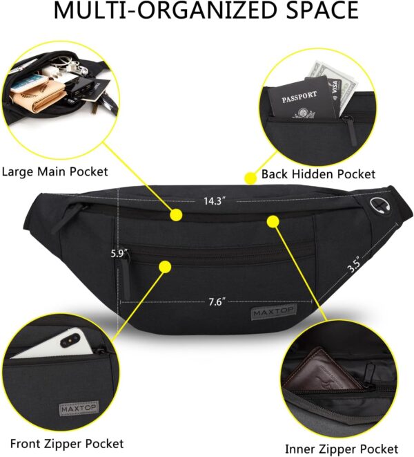 MAXTOP Large Crossbody Fanny Pack with 4-Zipper Pockets,Gifts for Enjoy Sports Festival Workout Traveling Running Casual Hands-Free Wallets Waist Pack Phone Bag Carrying All Phones - Image 3