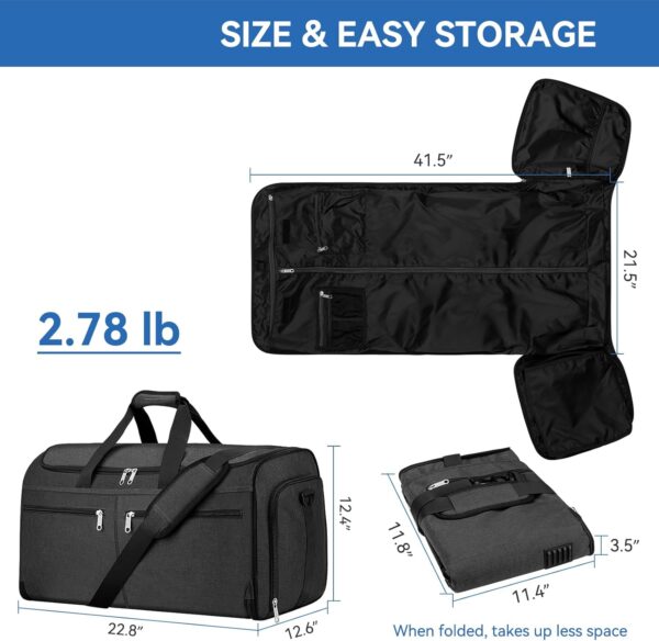 Garment Duffle Bags for Travel, Bukere Convertible Carry on Garment Duffel Bag for Men Women, Shoe Compartment, 2 in 1 Hanging Dress Suitcase Suit Travel Bags, Midnight Grey - Image 5