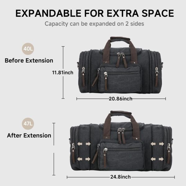 Canvas Expandable Duffle Bag for Men Traveling, Luggage Travel Bag Weekender Overnight Bag,Mens Gym Carry on Duffel Bags（Dark Grey） - Image 8