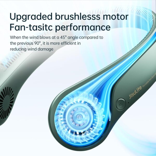 JISULIFE Portable Neck Fan, Hands-Free Bladeless, 5 Speeds, 4000 mAh Battery Operated Wearable Personal Fan, Twistable, Rechargeable, Gift for Women Men-Dark Green - Image 3