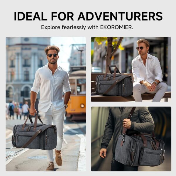Canvas Expandable Duffle Bag for Men Traveling, Luggage Travel Bag Weekender Overnight Bag,Mens Gym Carry on Duffel Bags（Dark Grey） - Image 3