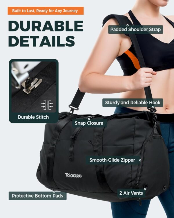 Tolaccea Gym Duffel Bag, Travel Bags Foldable Sports Duffle with Shoe Compartment & Wet Pocket, Lightweight & Water-Resistant, Perfect for Workout, Weekender Overnight & Carry-On Expandable - Image 5