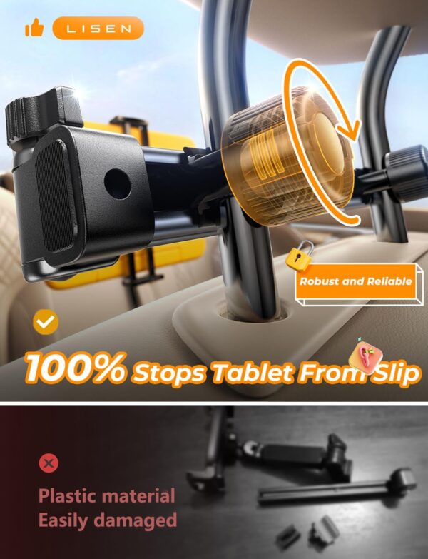LISEN 3 in 1 for iPad Holder for Car Accessories for Women Interior Road Trip Essentials Backseat Car Organizer Car tv for Back Seat Headrest Tablet Holder iPad Car Mount Kids Fire Tablet 4.7-11" - Image 8