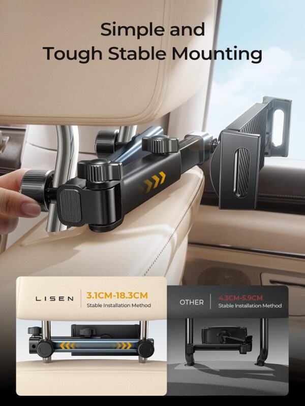 LISEN 3 in 1 for iPad Holder for Car Accessories for Women Interior Road Trip Essentials Backseat Car Organizer Car tv for Back Seat Headrest Tablet Holder iPad Car Mount Kids Fire Tablet 4.7-11" - Image 6