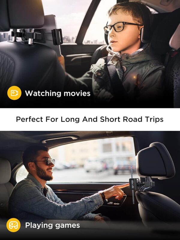 LISEN Tablet iPad Holder for Car Mount Headrest Must Have, iPad Car Holder Back Seat Travel Accessories Long Road Trip Essentials for Kids Black - Image 3