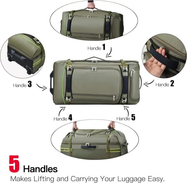 Rolling Duffle Bag with Wheels–100L Large Travel Bag with 5 Handles, Compression Straps, Heavy-Duty Duffel Bag for Travel Wheeled Duffle Luggage, Expandable Luggage for Long Trips - Image 5