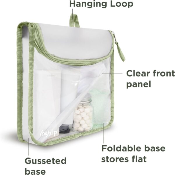 (re)zip Zippered TSA-Compliant Travel Quart Bag | Zippered, Reusable, Storage Bag for Toiletries, Makeup, Suitcase Organization | BPA-Free, Food Grade, Machine Washable (Clear, Sage Piping) - Image 3