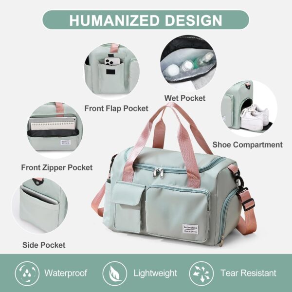 Small Gym Bag for Women, Travel Duffle Bag Carry On Weekender Bag with Shoe Compartment - Image 5