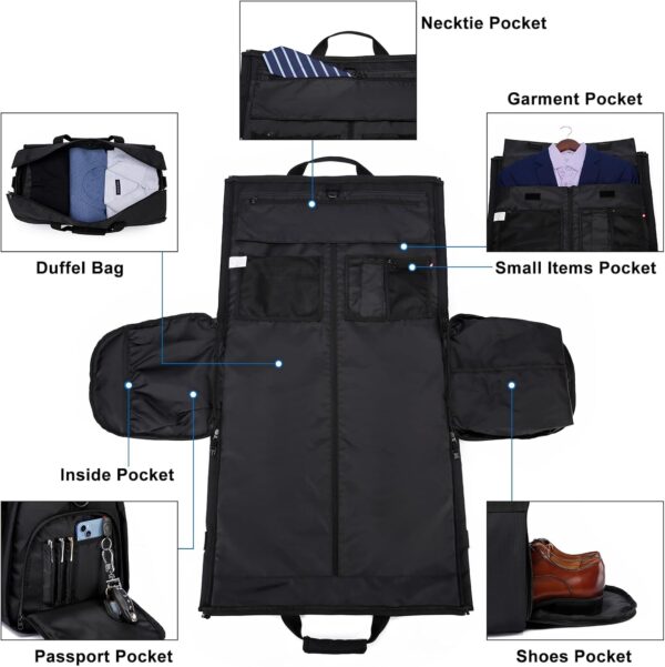 Garment Bags for Travel Large Suit Bag for Men Carry On Garment Bag Convertible Garment Duffle Bag with Shoes Compartment,2 in 1 Hanging Dress Suitcase Suit Travel Bags,Black - Image 5