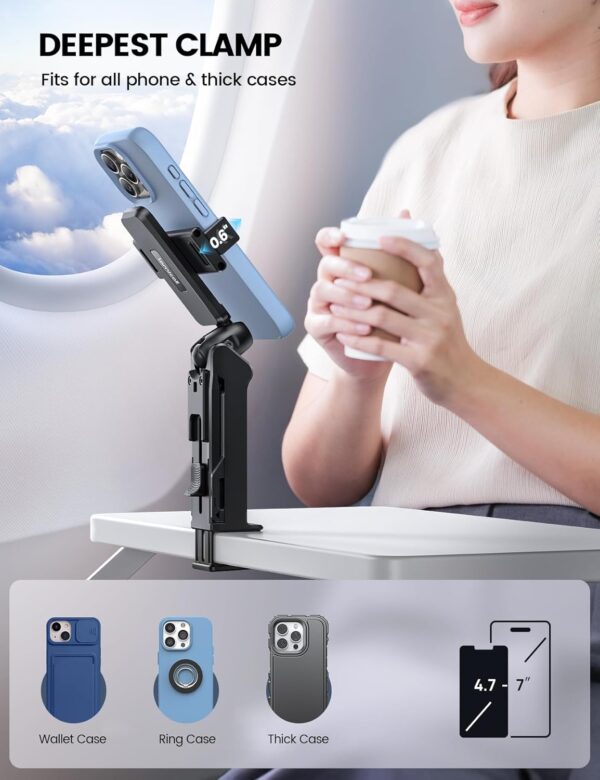 Lamicall Airplane Phone Holder Mount - [2024 Wider Clamp] Travel Essentials with Screw Adjustment Tool - Plane Phone Holder Stand for Flying Desk Home Long Flight Must Haves Accessories for Women Men - Image 2