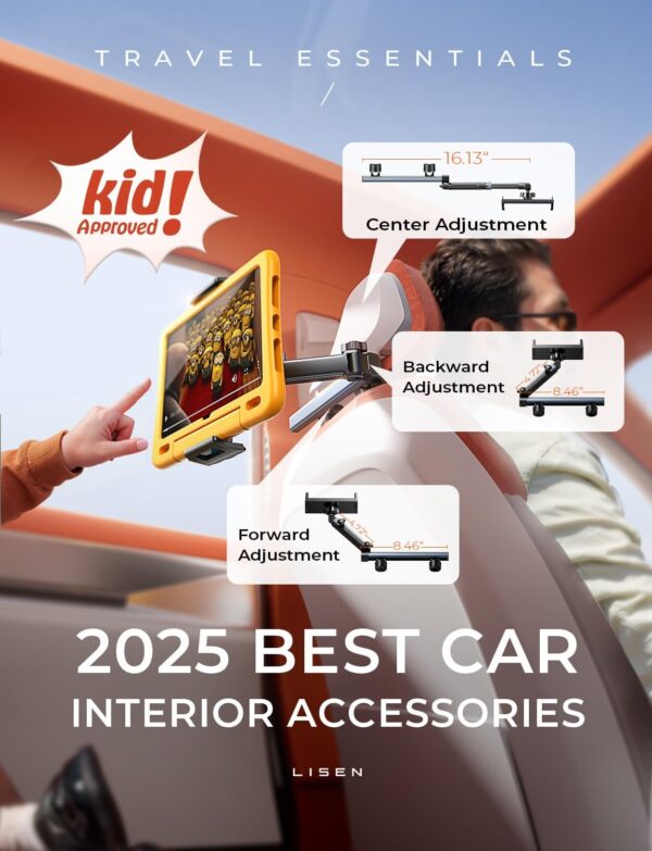 LISEN 3 in 1 for iPad Holder for Car Accessories for Women Interior Road Trip Essentials Backseat Car Organizer Car tv for Back Seat Headrest Tablet Holder iPad Car Mount Kids Fire Tablet 4.7-11" - Image 2