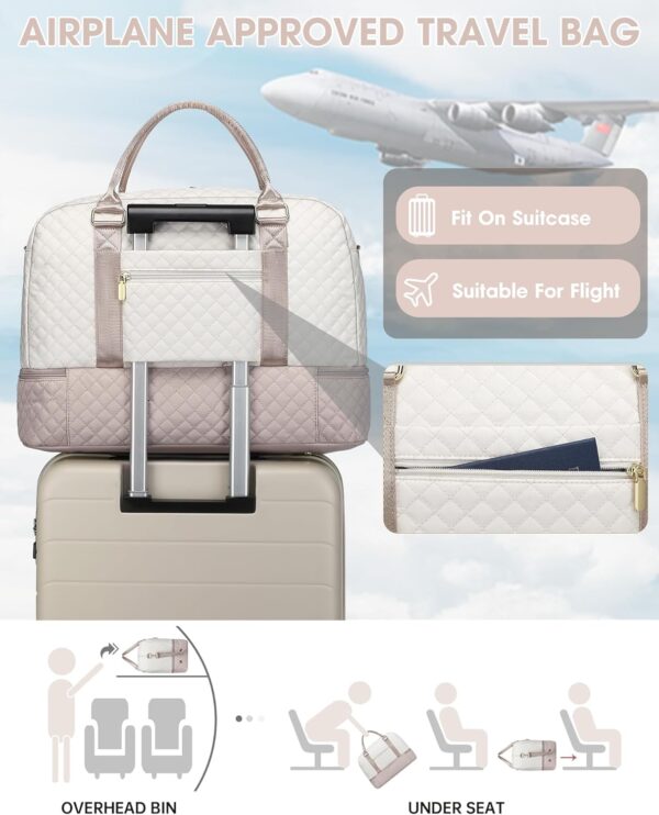 Travel Duffle Bag Weekender for Women: Travel Duffel Bag Carry-On Overnight Bag with Shoe Compartment & Wet Pocket Large Weekend Tote Bag with Toiletry Bags Gym Duffel Bag for Hospital Beige - Image 6