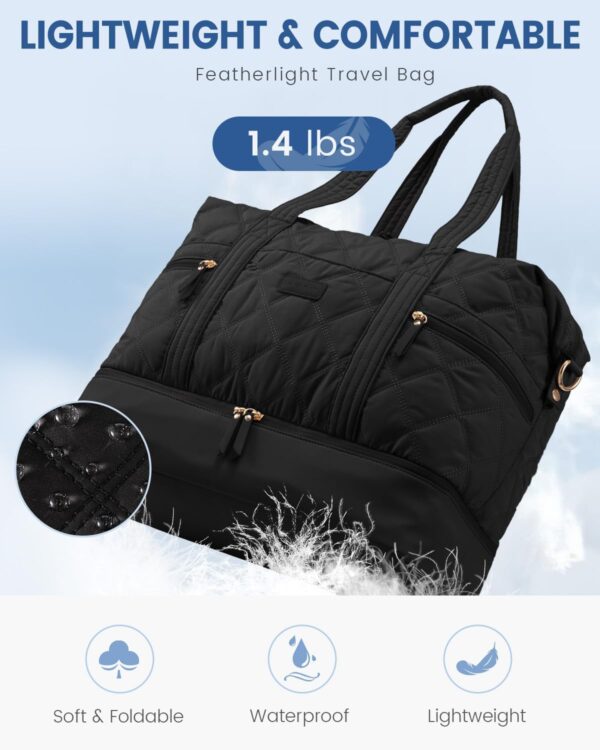 LOVEVOOK Travel Duffle Bag, Lightweight Weekender Bags for Women with Shoe Compartment, Puffer Gym Bag Personal Item Travel Bag, Quilted Overnight Bags and Hospital Bag for Labor and Delivery, Black - Image 4