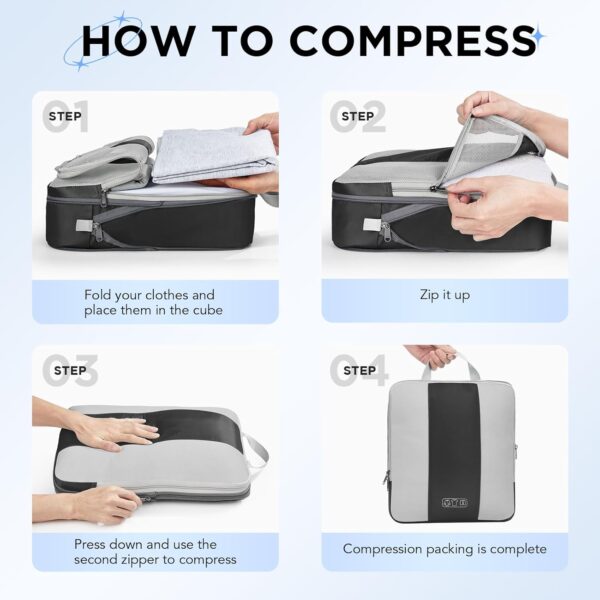 10 Set Compression Packing Cubes for Travel Essentials,Compressible Expandable Packing Cubes for Suitcase,OlarHike Luggage Organizer Bags for Travel,Handy Helper for Organizing Clothes(Black) - Image 3