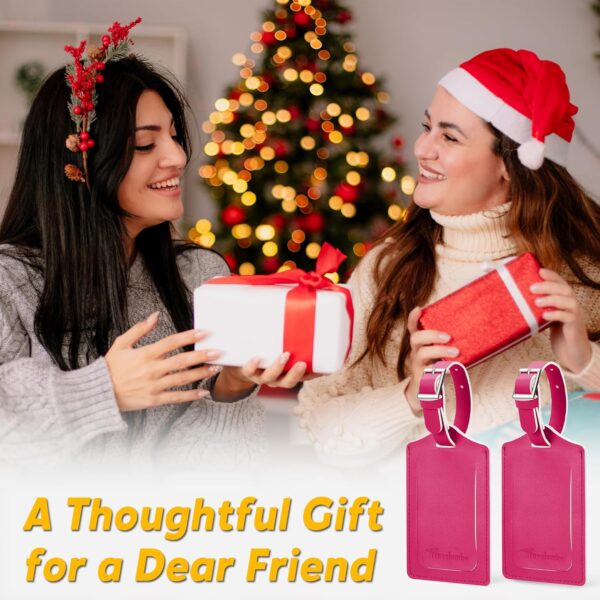 Travelambo Luggage Tags for Suitcases Faux Leather Privacy Protection 2 Pack Bag Tags Travel Accessories Essential, Rose Red - Image 6