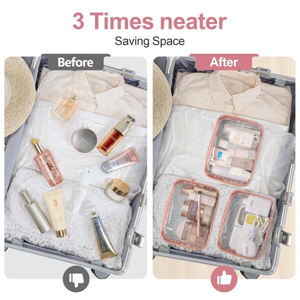 PACKISM Clear Makeup Bag - TSA Approved Toiletry Bag for Travel Size Toiletries, Travel Clear Toiletry Bag Quart Size Bag, Carry on Airport Airline Compliant Bag, Rose Pink(for age 12 or above) - Image 3