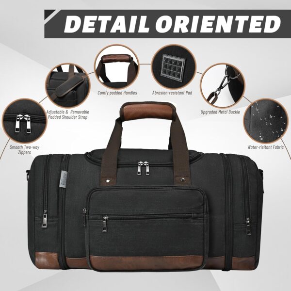 Duffle Bag for Travel,Overnight Weekend Gym Carry On Luggage Bag, 50L Travel Duffel Bag for Men Women, Expandable Spacious Travel Duffel Bag, Black - Image 6