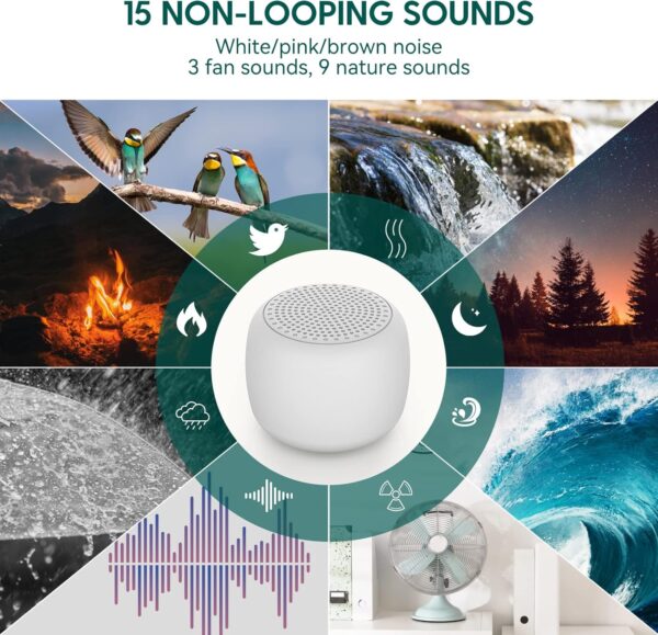 Babelio White Noise Sound Machine for Adults Kids Baby, Mini, 15 Non-looping Sounds, Timer, Memory Function, Easy to Pocket and Travel White - Image 3