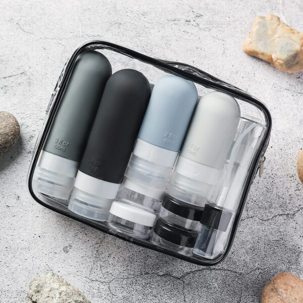 16 Pack Travel Bottles Set - TSA Approved Leak Proof Silicone Squeezable Containers for Toiletries, Conditioner, Shampoo, Lotion & Body Wash Accessories (16 pcs/Black Pack) - Image 3
