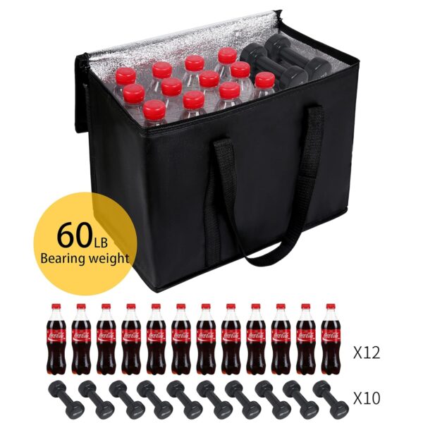musbus 2-Pack, XL-Large Insulated Grocery shopping bags, Black, reusable bag,thermal zipper,Collapsible,tote,cooler,food transport hot and cold,camping,Recycled Material delivery groceries - Image 3