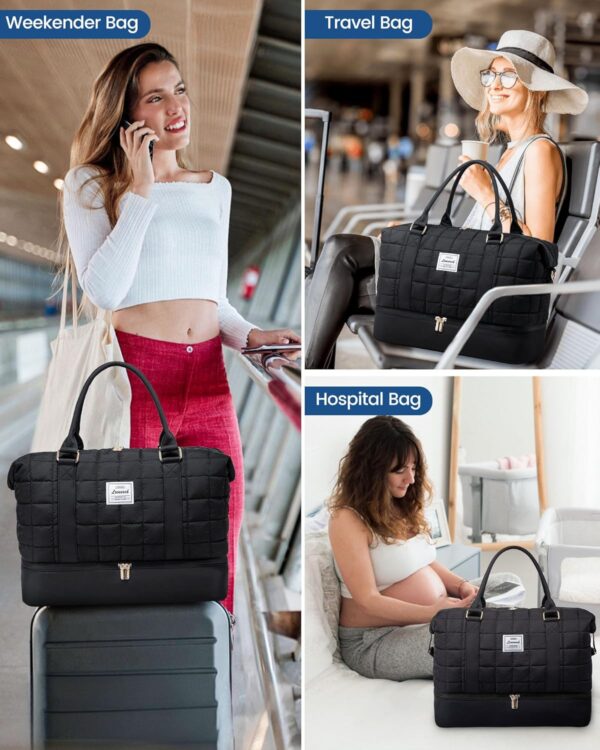 LOVEVOOK Large Duffle Bag for Travel, Puffer Weekender Bags for Women Travel Tote, Carry on Duffel Bag for Airplanes, 18 Inch Personal Item Bag Gym Bag Women, Black - Image 7