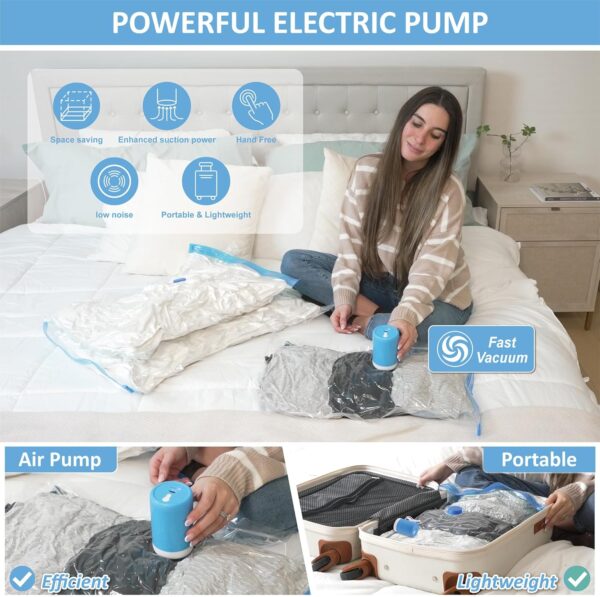 12 Pack Travel Vacuum Storage Bags with Portable Electric Pump, Vacuum Seal Space Saver Bags for Clothing, Vacuum Travel Bags for Luggage - Image 3