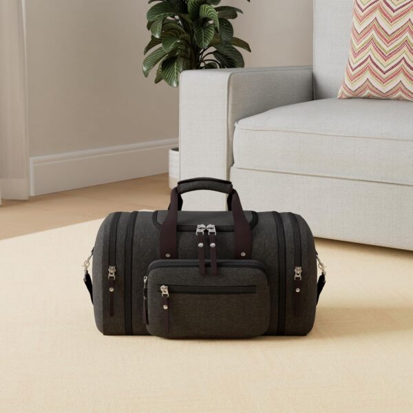 Canvas Expandable Duffle Bag for Men Traveling, Luggage Travel Bag Weekender Overnight Bag,Mens Gym Carry on Duffel Bags（Dark Grey） - Image 2