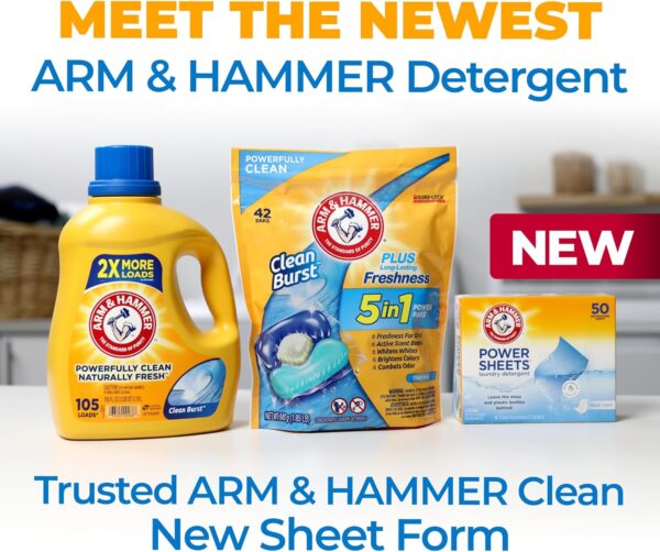 Arm & Hammer Power Sheets Laundry Detergent, Fresh Linen 50ct, up to 100 Small Loads (Packaging may vary) - Image 10