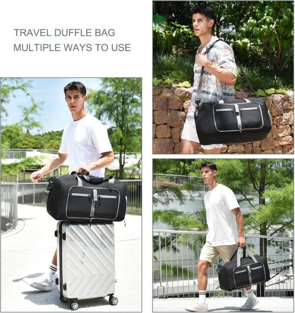 Dimayar 65L Travel Duffle Bag for Men Women - Foldable Duffel Bag with Shoes Compartment - Overnight Bags Waterproof & Tear Resistant(Black) - Image 4