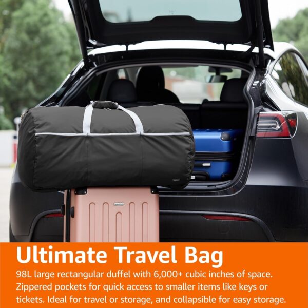 Amazon Basics Large Duffel Bag (100L) for Travel, Travel Bag, with Multiple Zippered Pockets, Lightweight yet Durable Nylon Material, 50-Pound Weight Capacity, Black, 32.4"L x 16.9"W x 16.9"H - Image 6