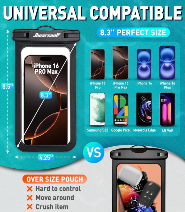 Hiearcool Waterproof Phone Pouch, Waterproof Phone Case for iPhone 16 15 14 13 Pro Max, IPX8 Cellphone Dry Bag Beach Cruise Ship Essentials 2Pack-8.3" - Image 2