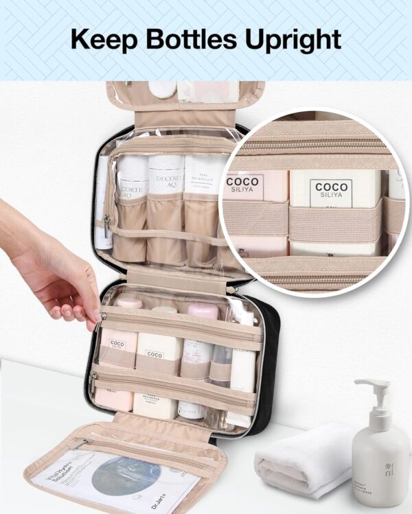 BAGSMART Toiletry Bag Hanging Travel Makeup Organizer with TSA Approved Transparent Cosmetic Bag Makeup Bag for Full Sized Toiletries, Large-Blck - Image 2