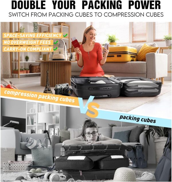 10 Set Compression Packing Cubes for Travel Essentials,Compressible Expandable Packing Cubes for Suitcase,OlarHike Luggage Organizer Bags for Travel,Handy Helper for Organizing Clothes(Black) - Image 7