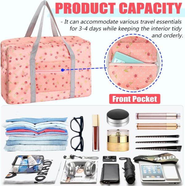 Travel Bag Foldable Luggage Bag Spirit Airlines Personal Item Bag Sports Gym Bag Weekender Overnight Bag Travel Duffel for Women (Pink Cherry) - Image 8