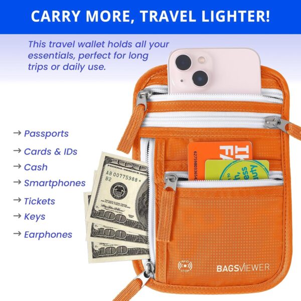 Neck Wallet, RFID Blocking Passport Holder for Travel, Waterproof and Slim Pouch with Adjustable Neck Strap for Men, Women to Secure Cash and Credit Cards, 8" × 8.5" - Image 2