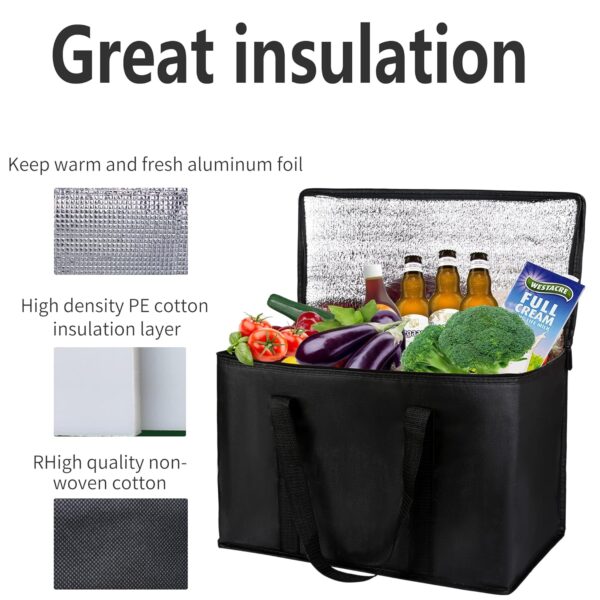 musbus 2-Pack, XL-Large Insulated Grocery shopping bags, Black, reusable bag,thermal zipper,Collapsible,tote,cooler,food transport hot and cold,camping,Recycled Material delivery groceries - Image 5