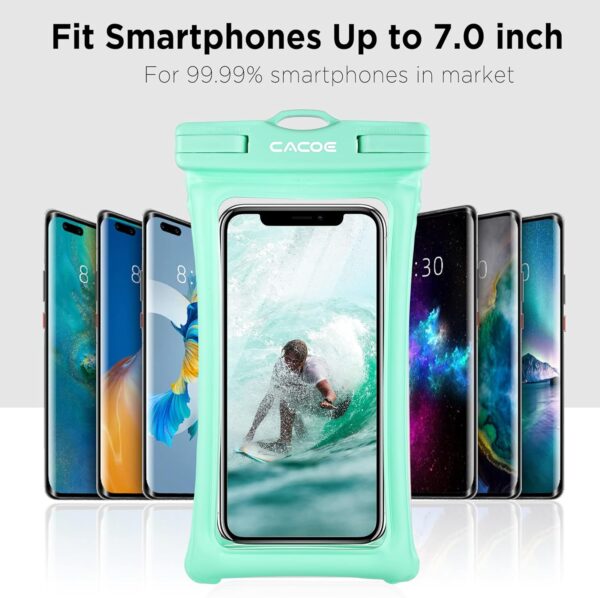 CACOE [Floatable] Floating Universal IPX8 Waterproof Phone case 2 Pack-Up to 7.0",Adjustable Lanyard Phone Pouch,Cellphone Dry Bags for Vacation Beach Pool Kayak Cruise Travel Essentials（Black+Green） - Image 7
