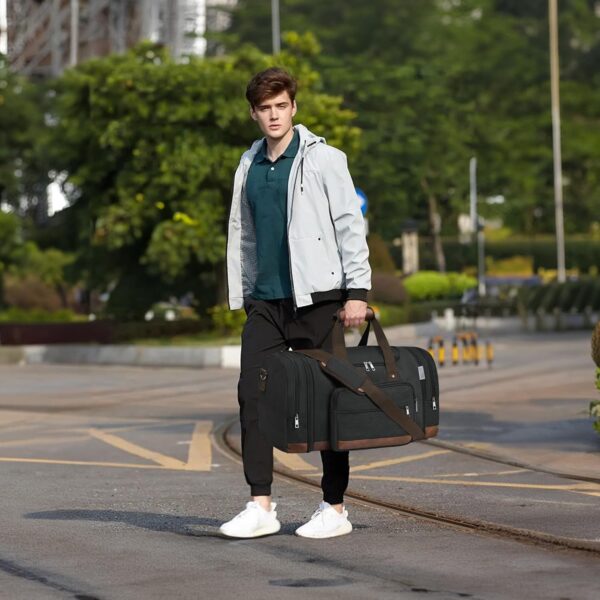 Duffle Bag for Travel,Overnight Weekend Gym Carry On Luggage Bag, 50L Travel Duffel Bag for Men Women, Expandable Spacious Travel Duffel Bag, Black - Image 2