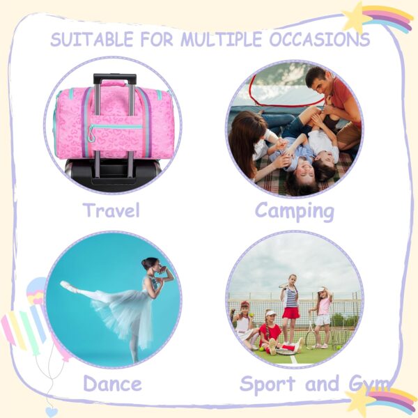 Kids Duffle Bag Girls Women Travel Bag Gifts Overnight Bag for Girls Women Tote Bag Sleepover Bag for Girls Gym Dance Bag with Shoes Compartment - Image 6