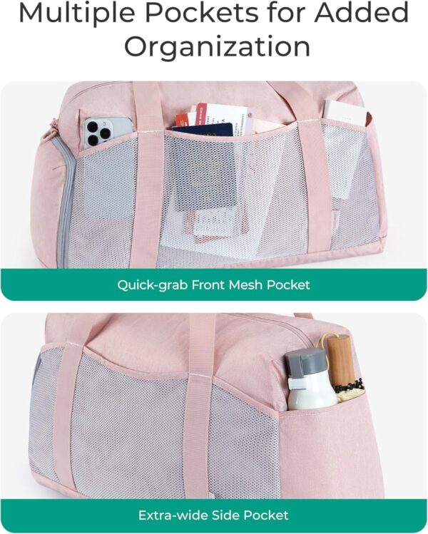 BAGSMART Foldable Duffle Bag for Women - 35L Carry On Weekender Overnight Sports Duffel with Shoe Compartment, Personal Item Travel Workout Bag for Travel Yoga, Pink - Image 4