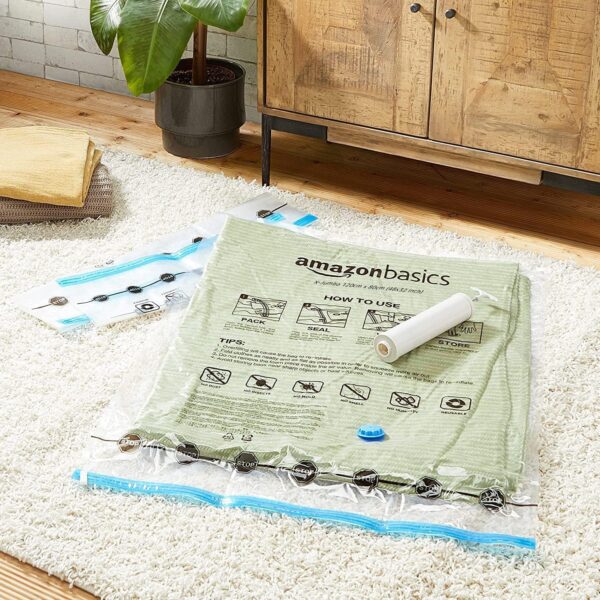 Amazon Basics Vacuum Compression Space Saving Zipper Storage Bags with Hand Pump for Travel Clothes, Multiple Pack of 12 (3 Jumbo, 3 Large, 3 Medium, 3 Small), Clear - Image 4