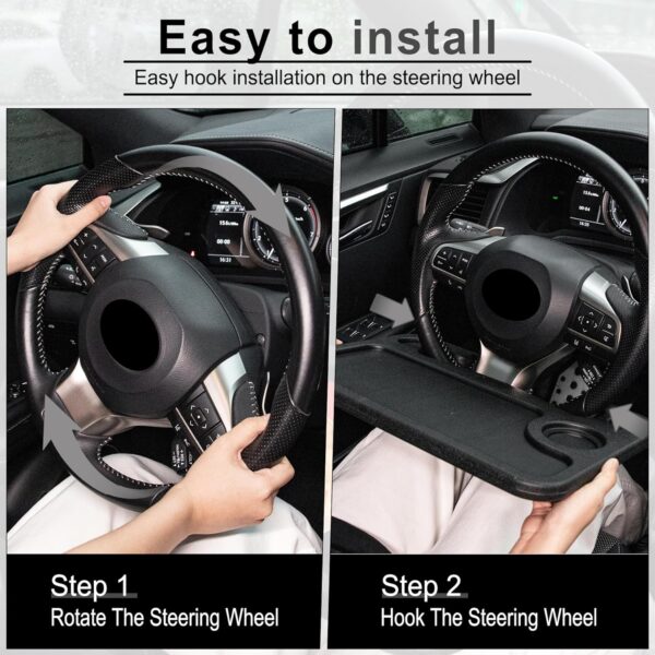 JUSTTOP Car Steering Wheel Desk for Laptop,Multipurpose Travel Car Accessories, Car Seat Stand Trays for Eating, Steering Wheel Under Table Console(Black) - Image 4