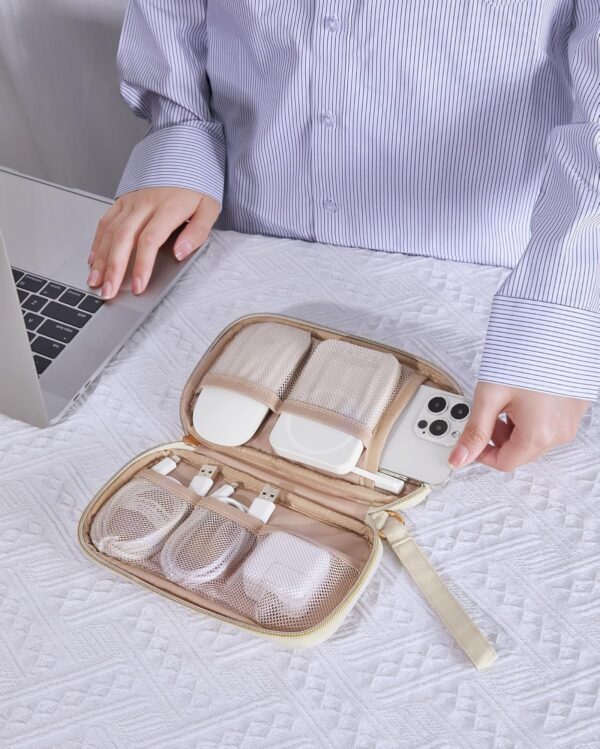 BAGSMART Cord Organizer Travel Cable Organizer Bag Tech Electronic Organizer Travel Case, Travel Essentials for Charger, Cable, Phone, Flash drive, Single Layer - Beige - Image 7