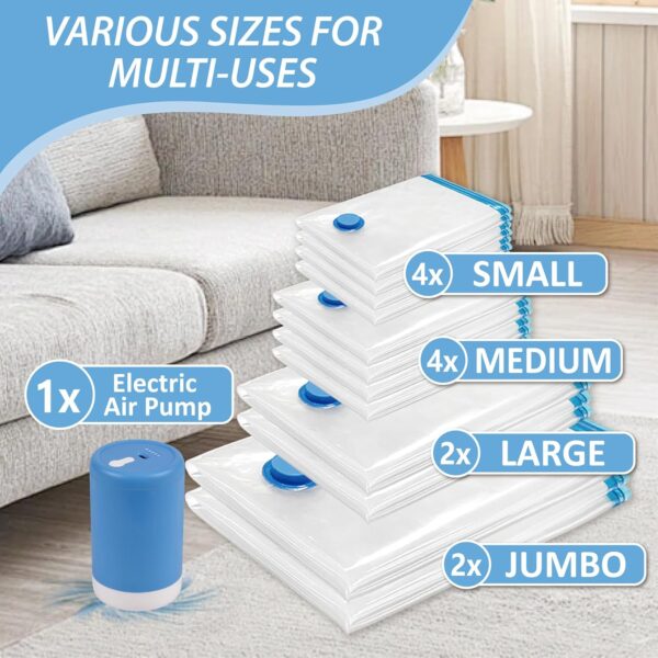 12 Pack Travel Vacuum Storage Bags with Portable Electric Pump, Vacuum Seal Space Saver Bags for Clothing, Vacuum Travel Bags for Luggage - Image 4