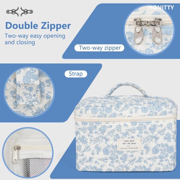 Makeup Bag,Quilted Cosmetic Bag,Large Floral Make Up Bag for Women,Cotton Makeup Bag Set,Flower Travel Toiletry Bag - Image 4