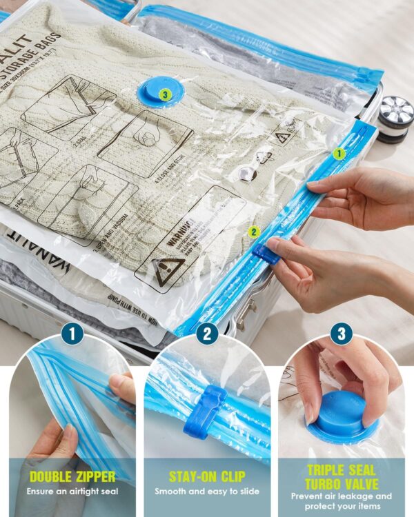Vacuum Storage Bags for Travel, 8 Pack (4S+4XS) Vacuum Seal Bags with Wireless Rechargeable Electric Pump, Travel Essentials Space Saving Bags for Clothes, Luggage, Carry-on Suitcase, Backpack, Trip - Image 5