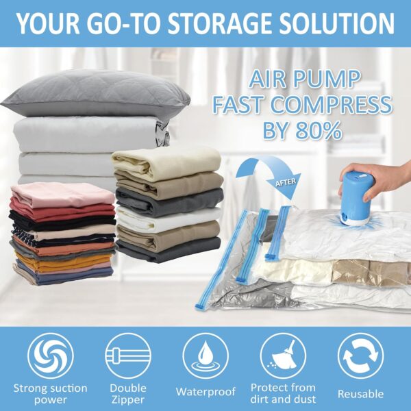 12 Pack Travel Vacuum Storage Bags with Portable Electric Pump, Vacuum Seal Space Saver Bags for Clothing, Vacuum Travel Bags for Luggage - Image 2