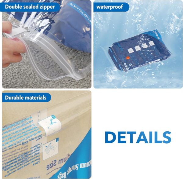 Vacuum Storage Bags with Electric Air Pump 8 Combo (2 Jumbo/2 Large/2 Medium/2 Small), Travel Vacuum Bags For Luggage, Airtight Compression Bags for Clothes, Pillows, Comforters, Blankets, Bedding - Image 6